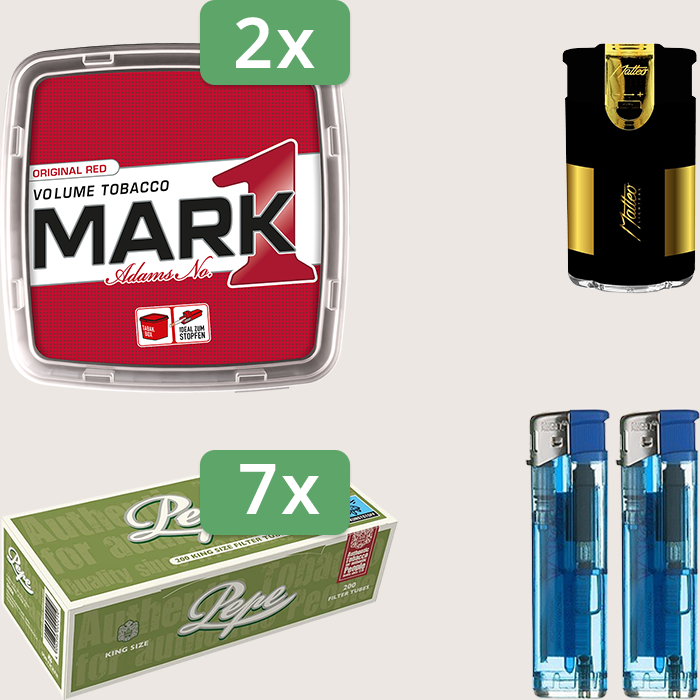 Mark 1 Original Red 2 x 400 g Sparpaket mit 1.400 Pepe Hülsen und Feuerzeugset