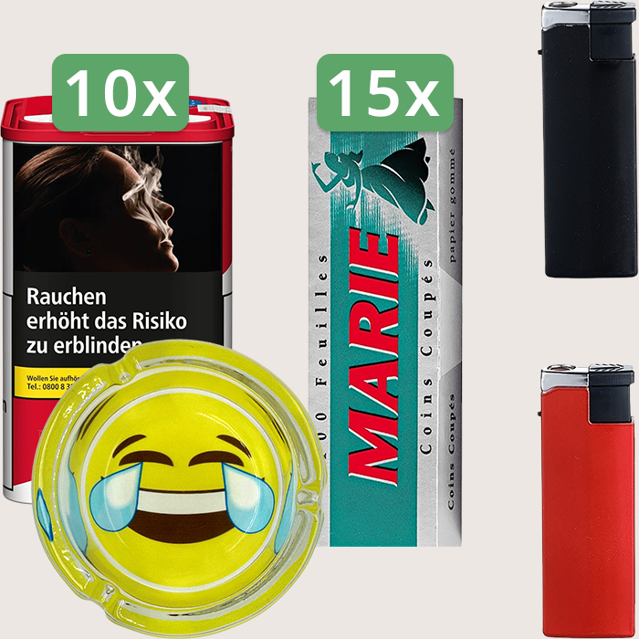 Marlboro Premium Red 10 x 105 g Sparpaket mit 1.500 Marie Blättchen und Aschenbecher
