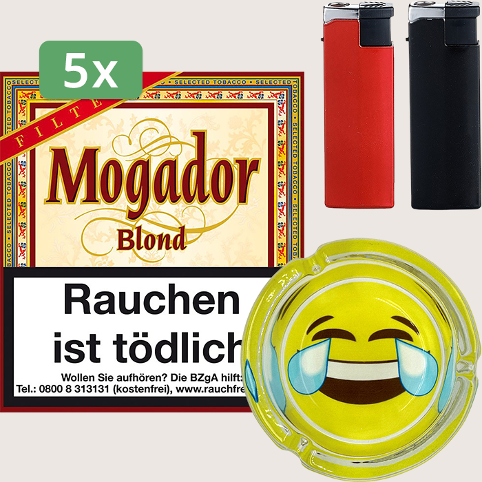 Mogador Blond Filter 5 x 6,39 € Sparpaket mit 100 Zigarillos, Aschenbecher und Feuerzeugset