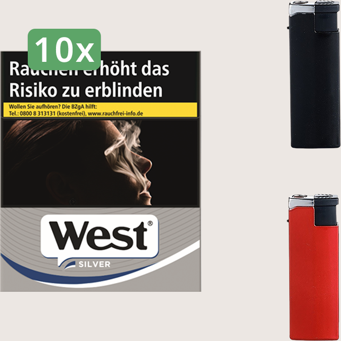 West Silver 10 x 15,90 € Sparpaket mit 420 Zigaretten und Feuerzeugset