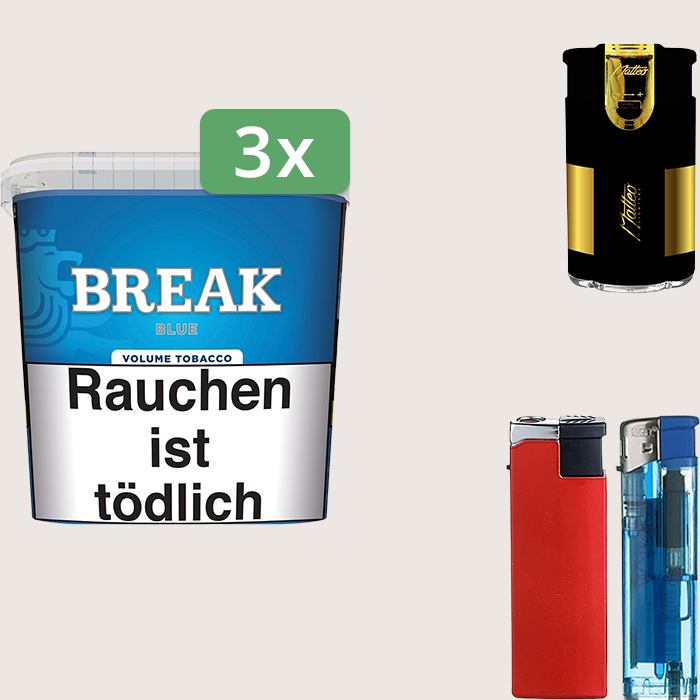 Break Blue 3 x 185 g Sparpaket mit Feuerzeugset