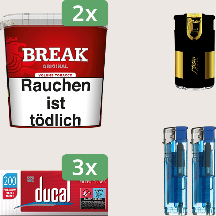 Break Original 2 x 185 g Sparpaket mit 600 Ducal Hülsen und Feuerzeugset