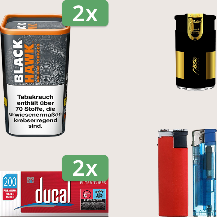 Black Hawk 2 x 90 g Sparpaket mit 400 Ducal Hülsen und Feuerzeugset