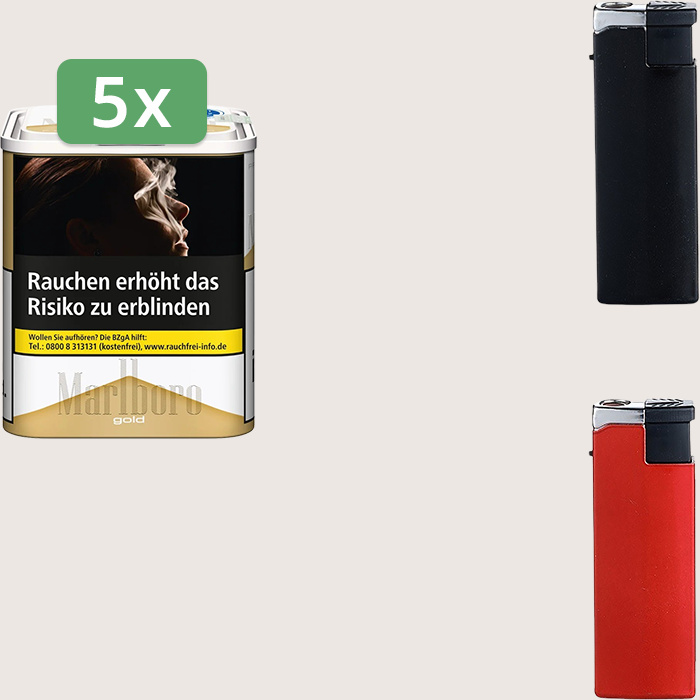 Marlboro Premium Gold 5 x 70 g Sparpaket mit Feuerzeugen
