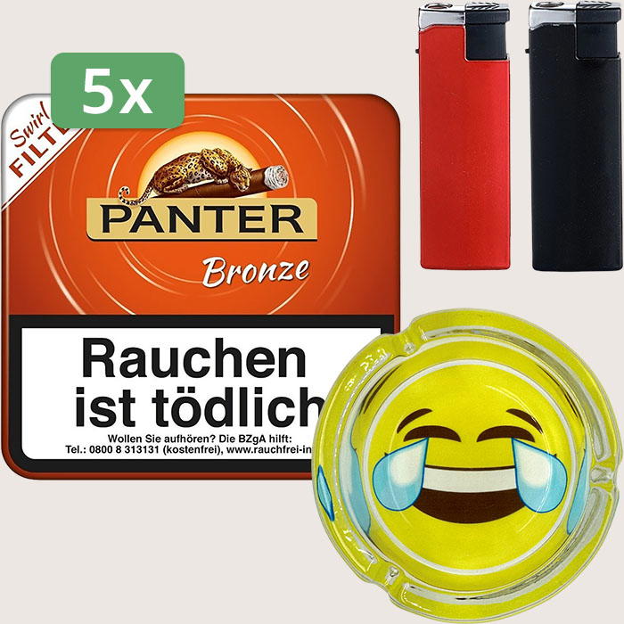 Panter Bronze Swirl Filter 5 x 5,42 € Sparpaket mit 100 Zigarillos, Aschenbecher und Feuerzeugset Panter Bronze Swirl Filter 5 x 5,42 € Sparpaket mit 100 Zigarillos, Aschenbecher und Feuerzeugset