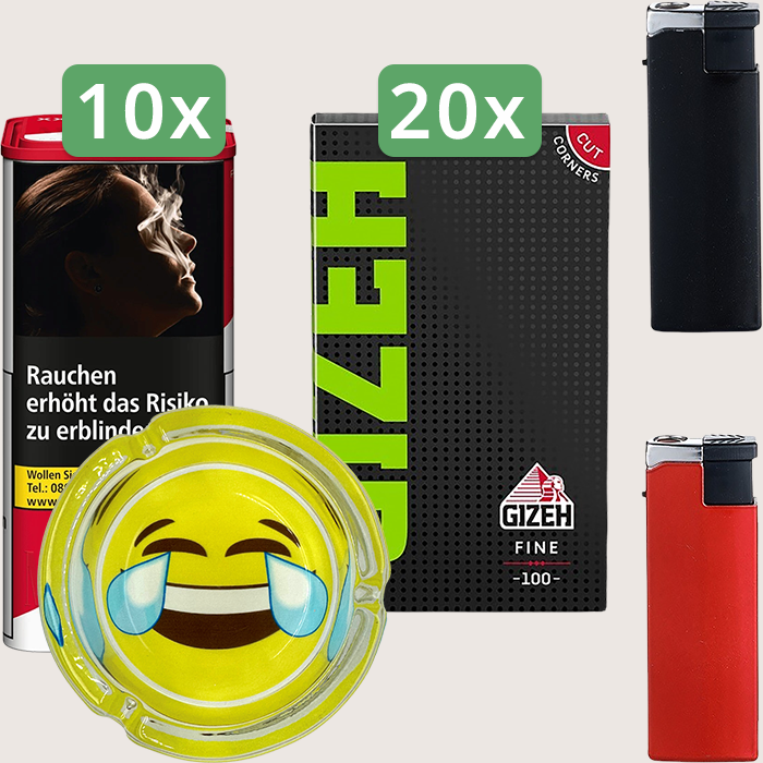 Marlboro Premium Red 10 x 155 g Sparpaket mit 2.000 Gizeh Black Fine Magnet Blättchen und Aschenbecher