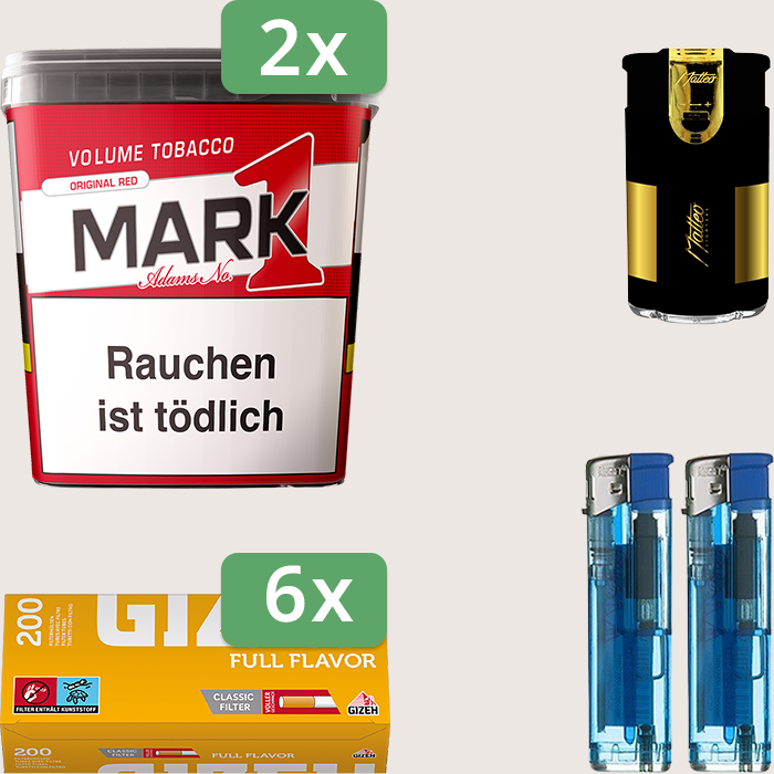 Mark 1 Original Red 2 x 320 g Sparpaket mit 1.200 Gizeh Full Flavor Hülsen und Feuerzeugset