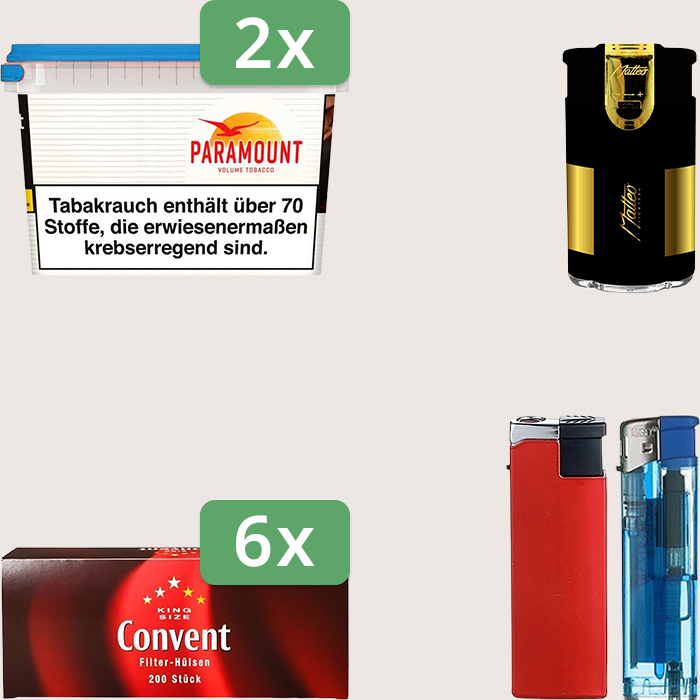 Paramount Blue 2 x 255 g Sparpaket mit 1.200 Convent Hülsen und Feuerzeugset