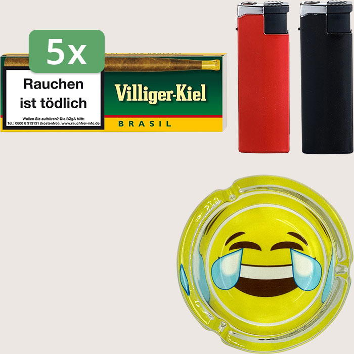 Villiger Kiel Brasil 5 x 9,21 € Sparpaket mit 50 Zigarillos, Aschenbecher und Feuerzeugset