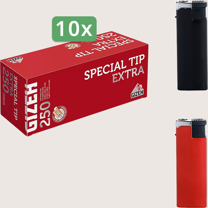 Gizeh Special Tip Extra Sparpaket mit 2.500 Hülsen und Feuerzeugset