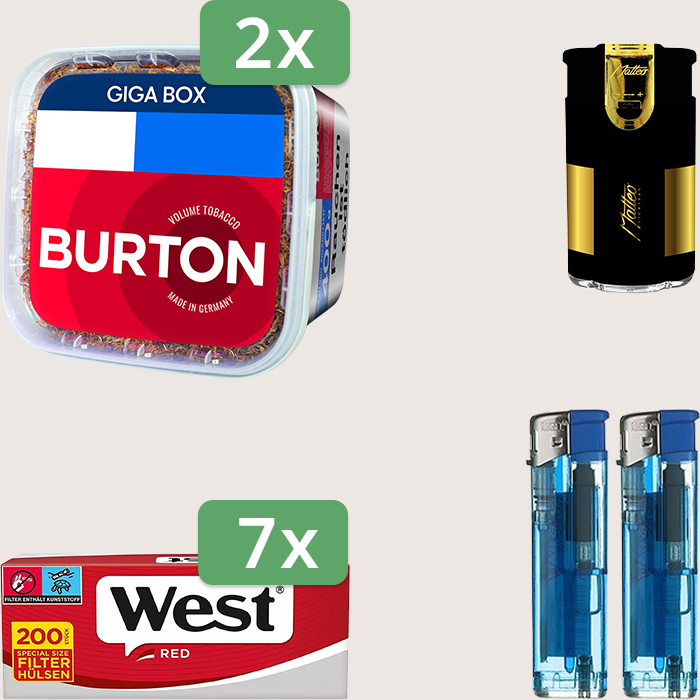 Burton Full Red 2 x 400 g Sparpaket mit 1.400 West Red Hülsen und Feuerzeugset