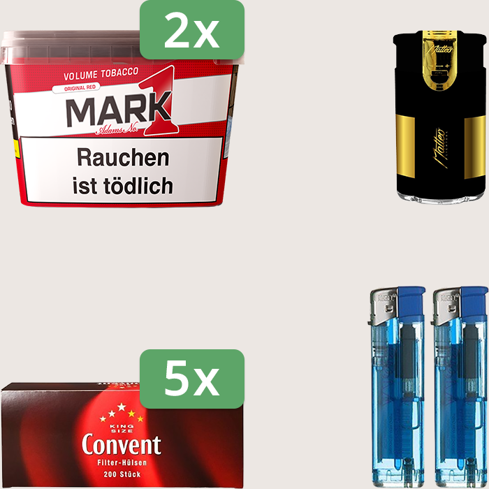 Mark 1 Original Red 2 x 255 g Sparpaket mit 1.000 Convent Hülsen und Feuerzeugset