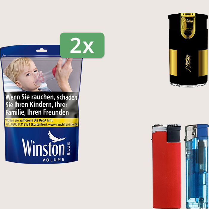 Winston Blue 2 x 105 g Sparpaket mit Feuerzeugset
