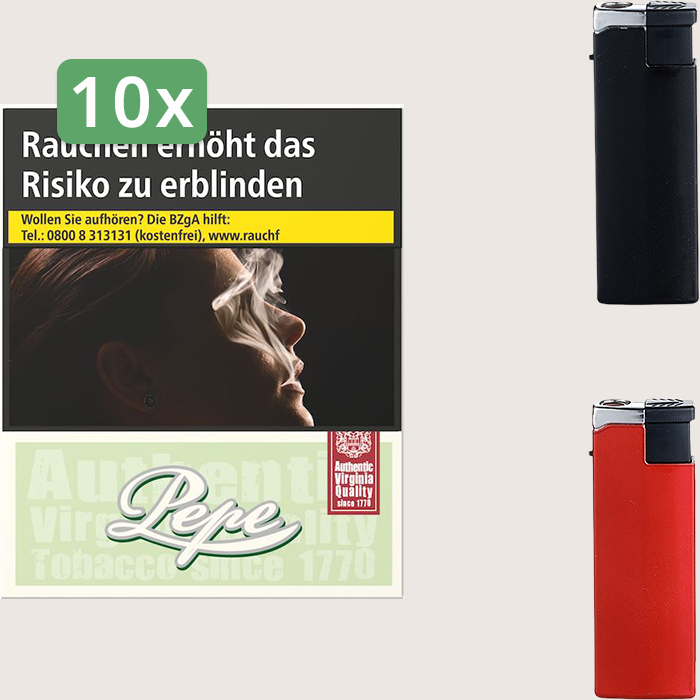 Pepe Bright Green 10 x 13,50 € Sparpaket mit 400 Zigaretten und Feuerzeugset