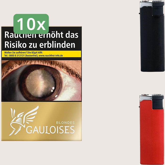 Gauloises Blondes Gold 10 x 9,40 € Sparpaket mit 200 Zigaretten und Feuerzeugset