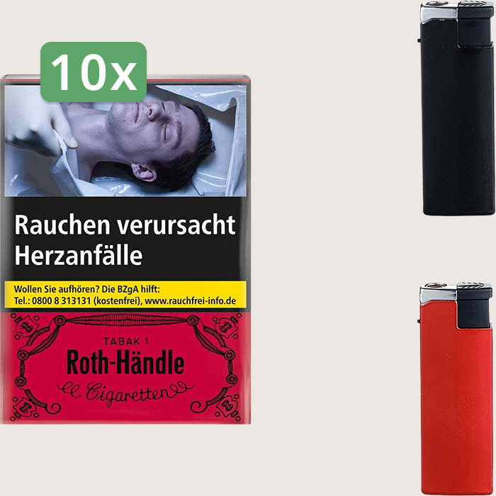 Roth-Händle 10 x 9,30 € Sparpaket mit 200 Zigaretten und Feuerzeugset