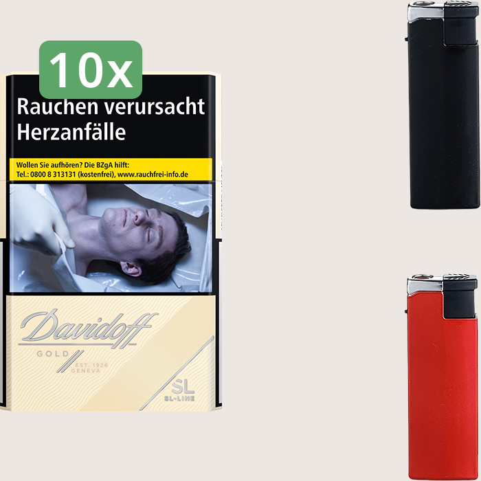 Davidoff Gold SL-Line 10 x 9,00 € Sparpaket mit 200 Zigaretten und Feuerzeugset