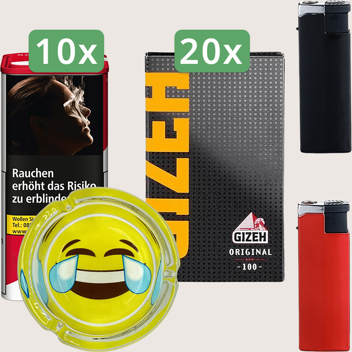 Marlboro Premium Red 10 x 155 g Sparpaket mit 2.000 Gizeh Black Original Magnet Blättchen und Aschenbecher