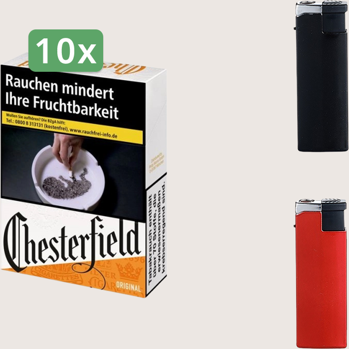 Chesterfield Original 10 x 9,00 € Sparpaket mit 200 Zigaretten und Feuerzeugset Chesterfield Original 10 x 9,00 € Sparpaket mit 200 Zigaretten und Feuerzeugset