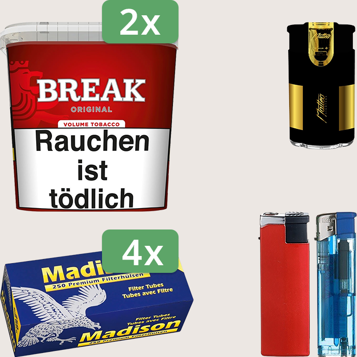 Break Original 2 x 195 g Sparpaket mit 1.000 Madison Hülsen und Feuerzeugset