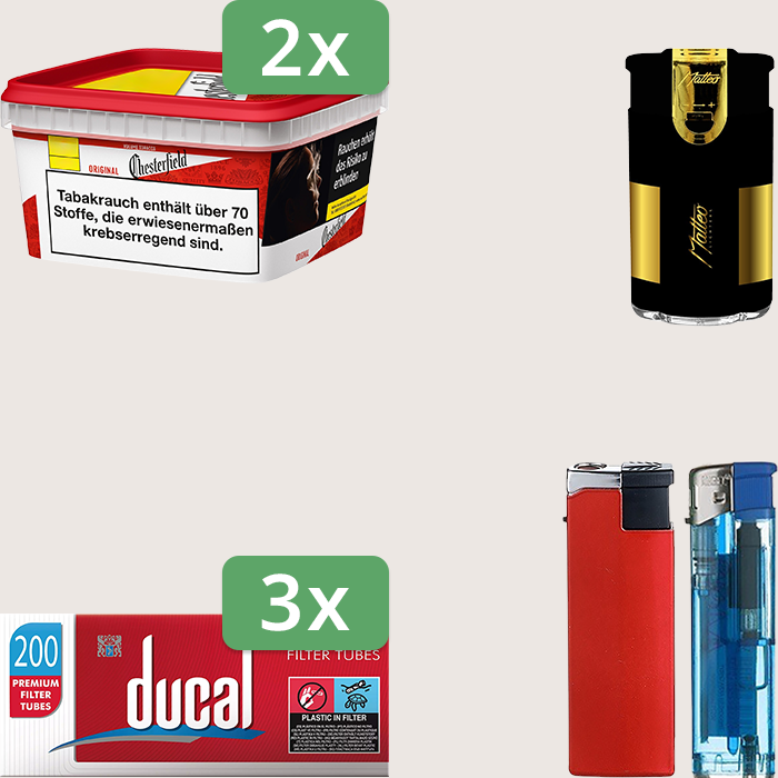 Chesterfield Original Red 2 x 144 g Sparpaket mit 600 Ducal Hülsen und Feuerzeugset