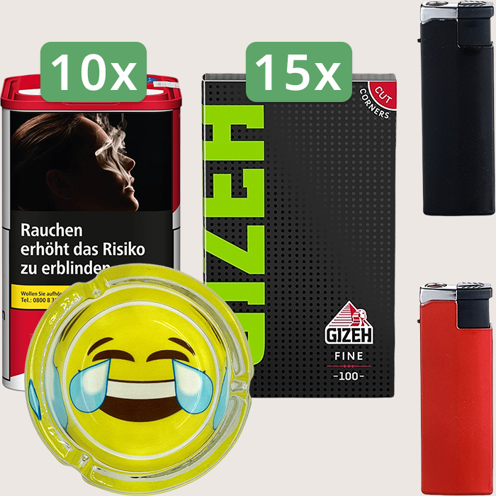 Marlboro Premium Red 10 x 105 g Sparpaket mit 1.500 Gizeh Black Fine Magnet Blättchen und Aschenbecher