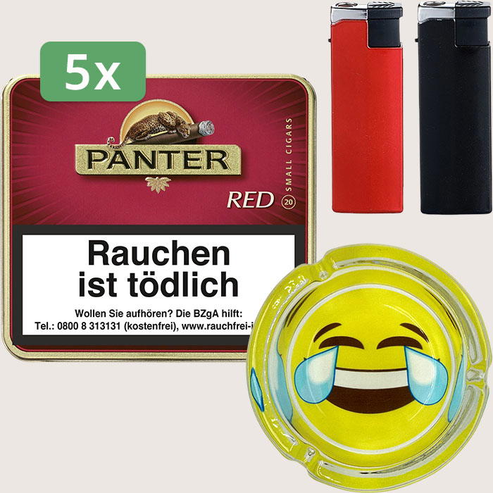 Panter Red 5 x 5,61 € Sparpaket mit 100 Zigarillos, Aschenbecher und Feuerzeugset