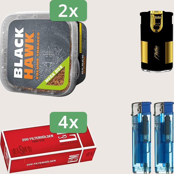 Black Hawk 2 x 230 g Sparpaket mit 800 L&M Red Label Hülsen und Feuerzeugset