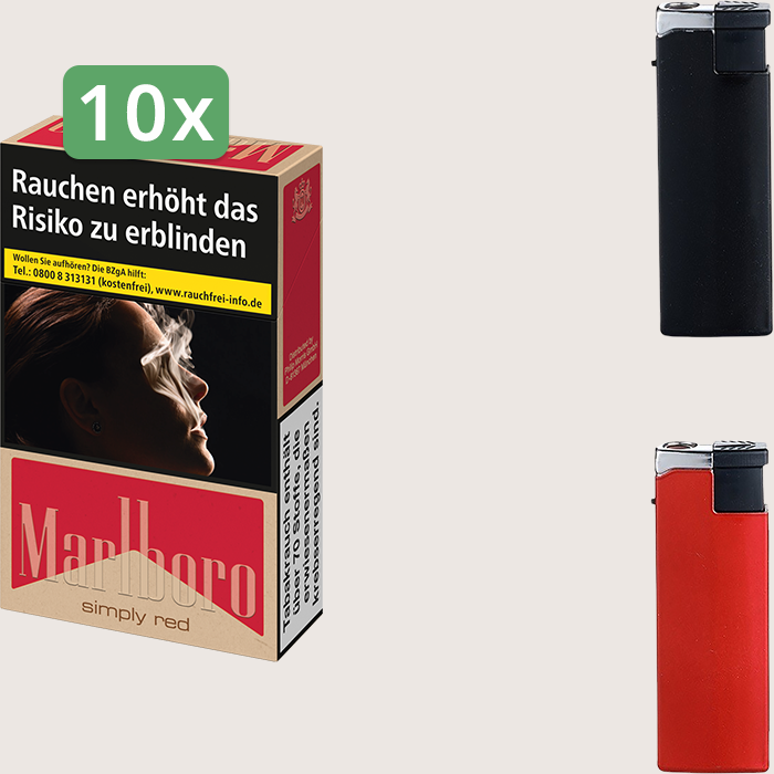 Marlboro Simply Red 10 x 9,40 € Sparpaket mit 200 Zigaretten und Feuerzeugset