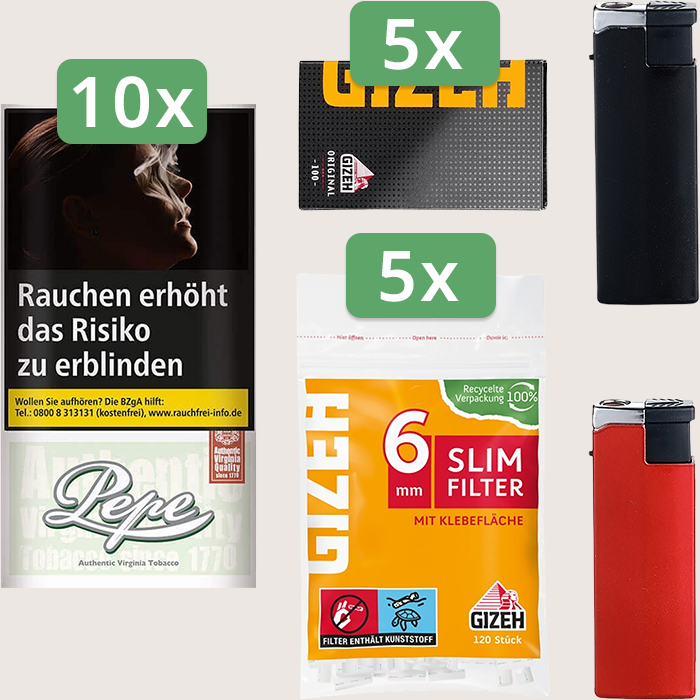 Pepe Fine Green 10 x 30 g Sparpaket mit 500 Gizeh Black Original Magnet Blättchen und 600 Gizeh Slim Filter 6 mm