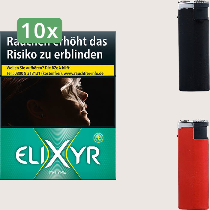 Elixyr Plus M-Type 10 x 9,00 € Sparpaket mit 250 Zigaretten und Feuerzeugset
