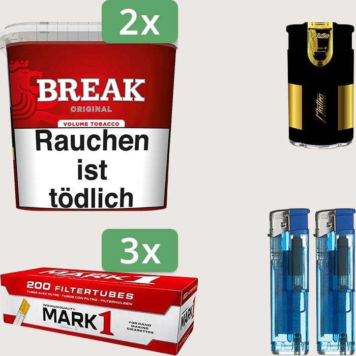 Break Original 2 x 185 g Sparpaket mit 600 Mark 1 Hülsen und Feuerzeugset