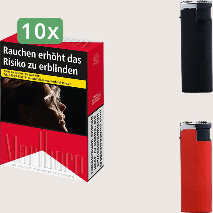 Marlboro Red 10 x 10,00 € Sparpaket mit 230 Zigaretten und Feuerzeugset
