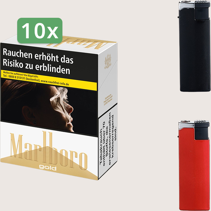 Marlboro Gold 10 x 15,00 € Sparpaket mit 360 Zigaretten und Feuerzeugset