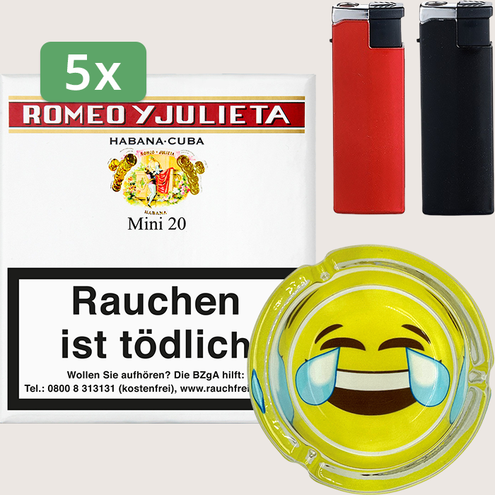 Romeo y Julieta Mini 5 x 12,50 € Sparpaket mit 100 Zigarillos, Aschenbecher und Feuerzeugset