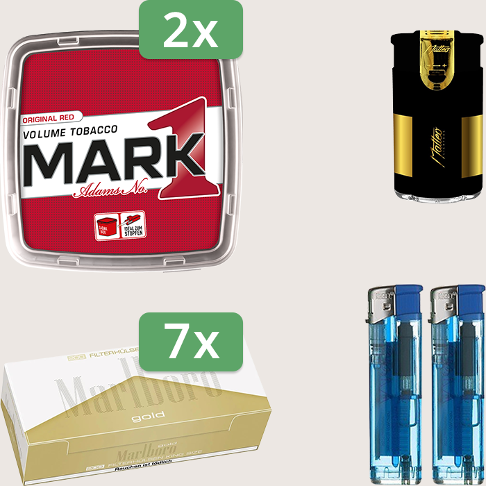 Mark 1 Original Red 2 x 400 g Sparpaket mit 1.400 Marlboro Gold Hülsen und Feuerzeugset