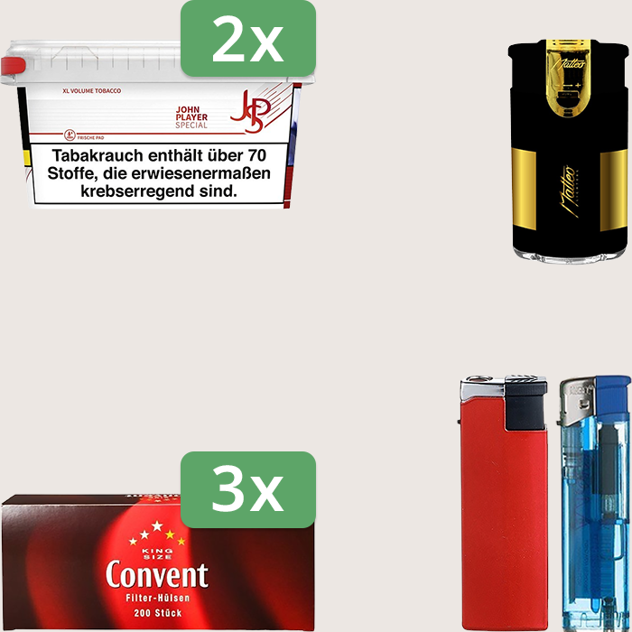 JPS Red 2 x 105 g Sparpaket mit 600 Convent Hülsen und Feuerzeugset