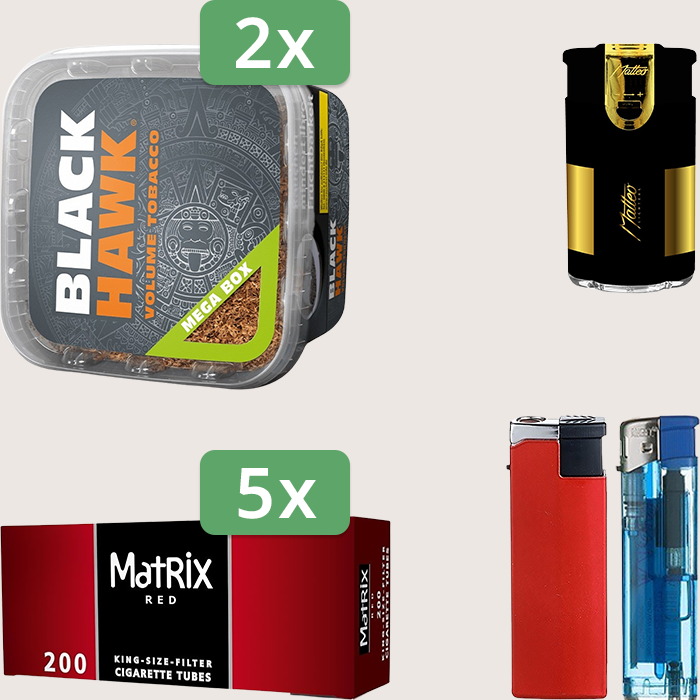 Black Hawk 2 x 230 g Sparpaket mit 1.000 Matrix Red Hülsen und Feuerzeugset