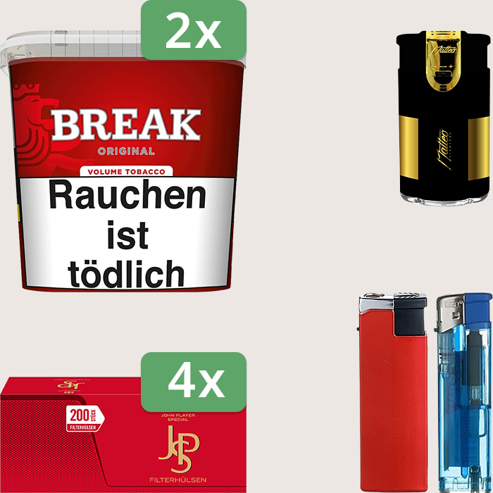 Break Original 2 x 195 g Sparpaket mit 800 JPS Red Hülsen und Feuerzeugset