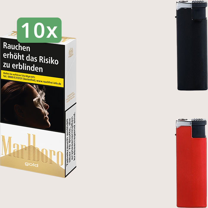Marlboro Gold Long 10 x 9,50 € Sparpaket mit 200 Zigaretten und Feuerzeugset