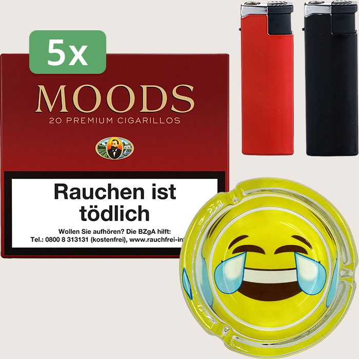 Dannemann Moods 5 x 7,85 € Sparpaket mit 100 Zigarillos, Aschenbecher und Feuerzeugset