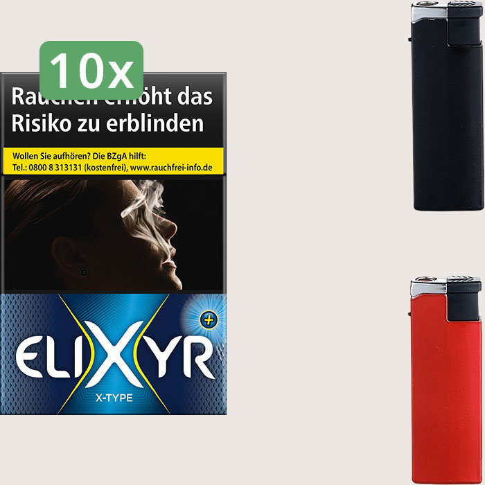 Elixyr Plus X-Type 10 x 9,00 € Sparpaket mit 250 Zigaretten und Feuerzeugset