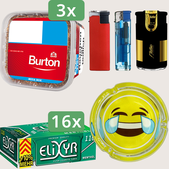 Burton Full Red 3 x 270 g mit 1.760 Energy+ Menthol Hülsen und Aschenbecher
