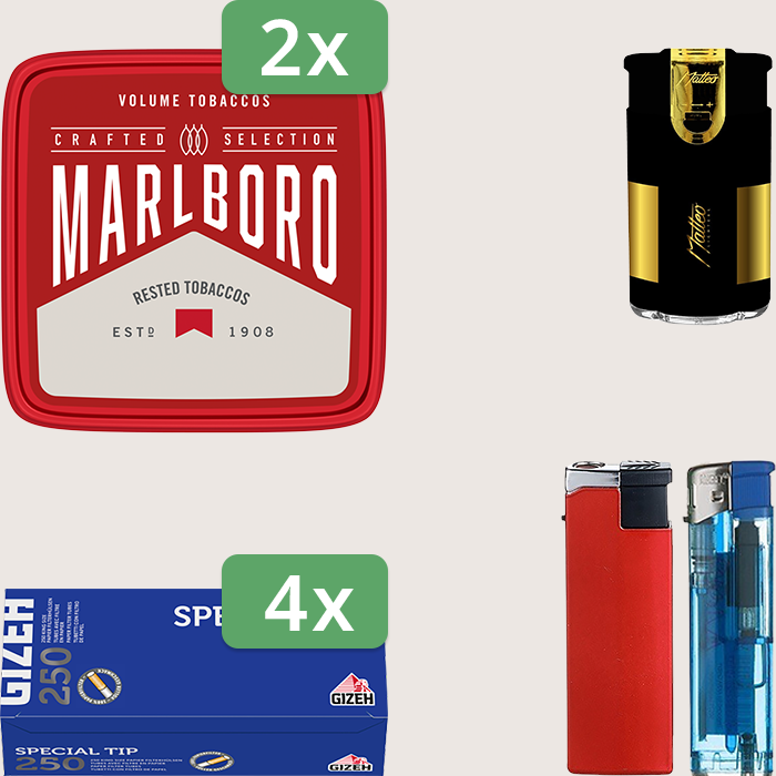 Marlboro Crafted 2 x 230 g Sparpaket mit 1.000 Gizeh Special Tip Hülsen und Feuerzeugset