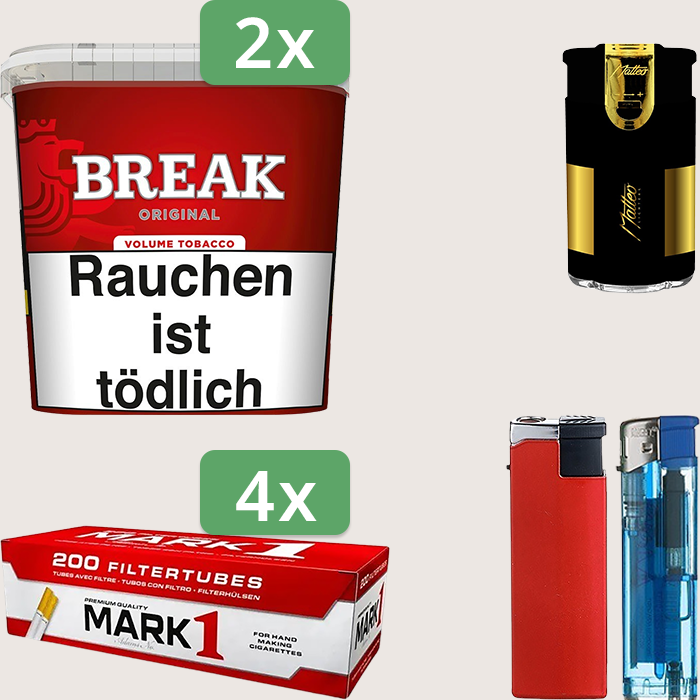 Break Original 2 x 195 g Sparpaket mit 800 Mark 1 Hülsen und Feuerzeugset