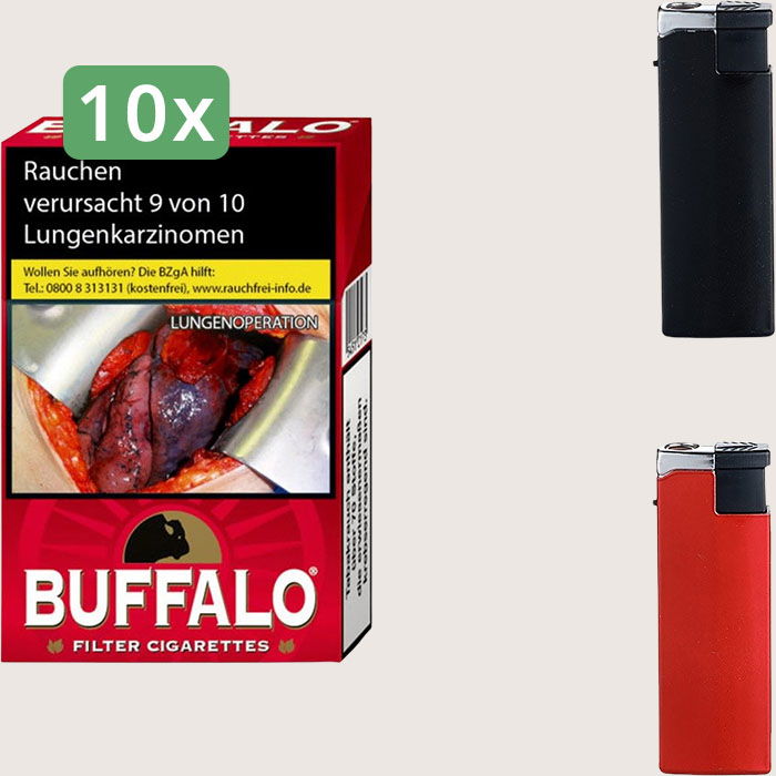 Buffalo Red 10 x 5,90 € Sparpaket mit 200 Zigaretten und Feuerzeugset