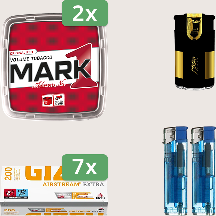 Mark 1 Original Red 2 x 400 g Sparpaket mit 1.400 Gizeh Airstream Extra Hülsen und Feuerzeugset