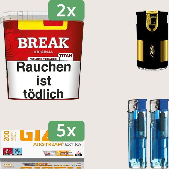 Break Original 2 x 300 g Sparpaket mit 1.000 Gizeh Airstream Extra Hülsen und Feuerzeugset