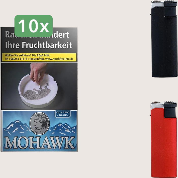 Mohawk Blue 10 x 6,60 € Sparpaket mit 200 Zigaretten und Feuerzeugset