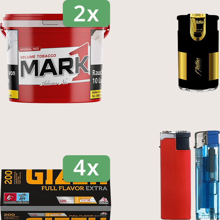 Mark 1 - 2 x 190 g Sparpaket mit 800 Gizeh Full Flavor Extra Hülsen und Feuerzeugset